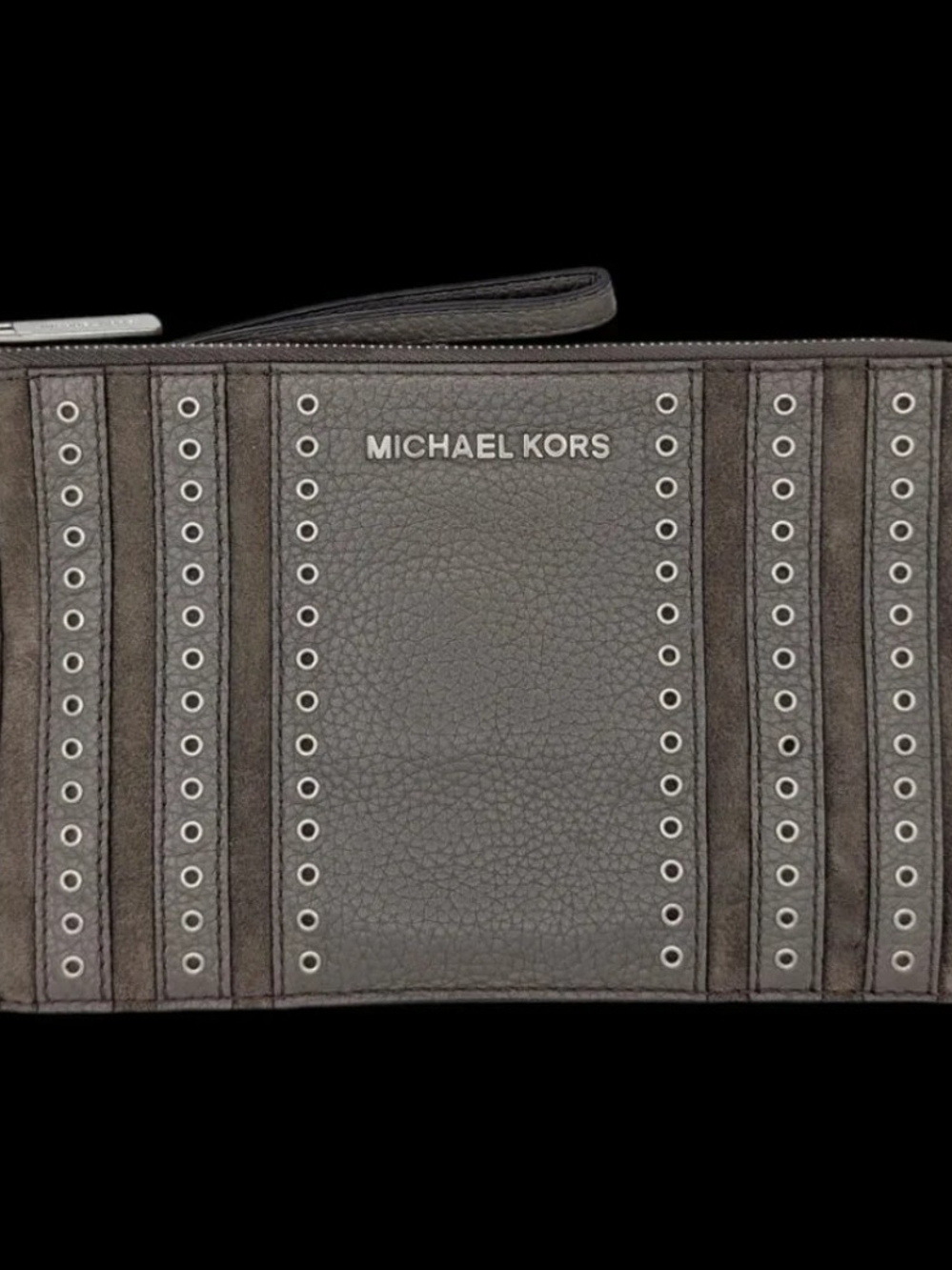 Michael Kors Black Pebbled Leather Eyelet Wristlet